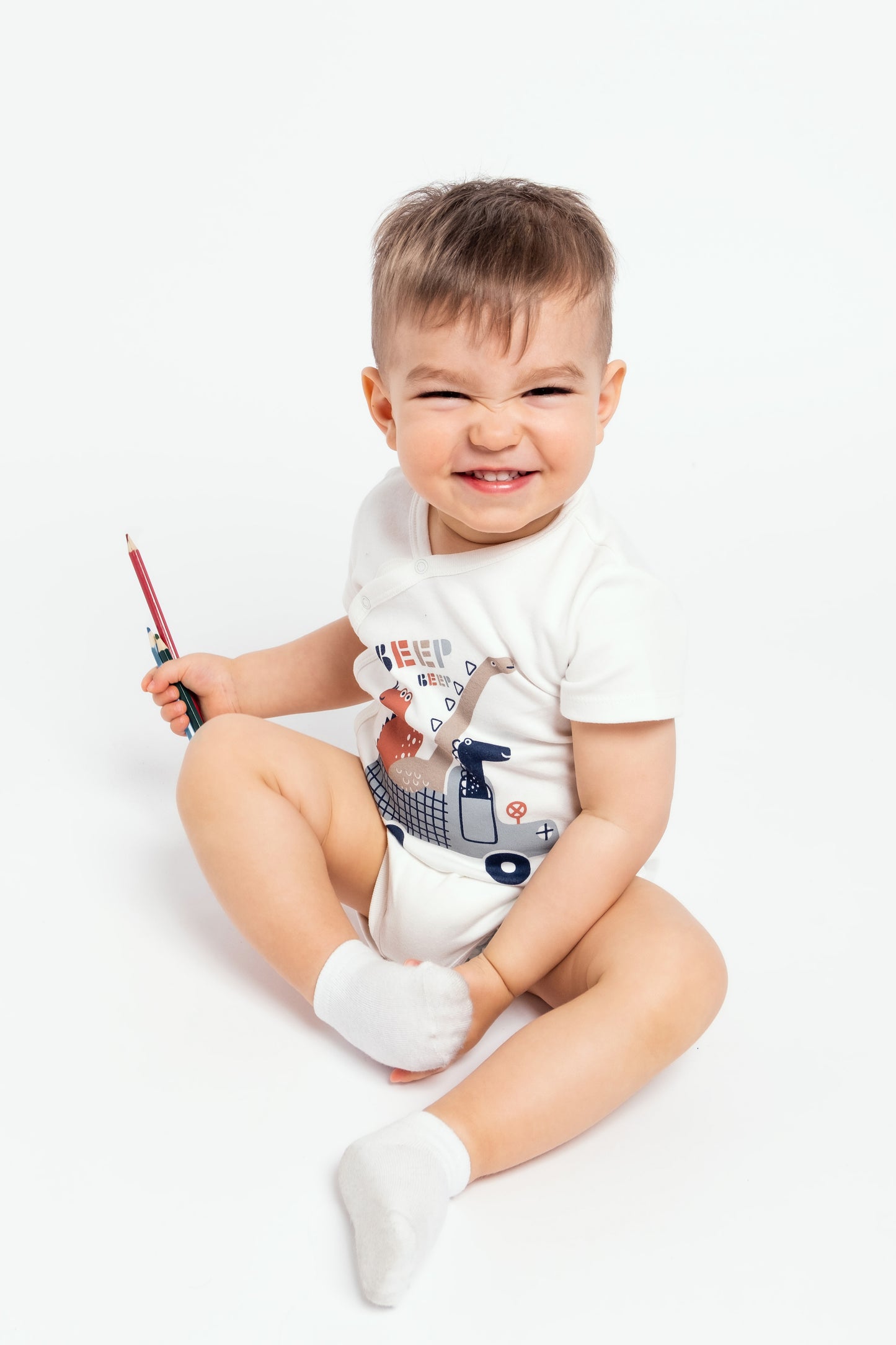 Short Sleeve Dino Adventure Bodysuit - Ecru