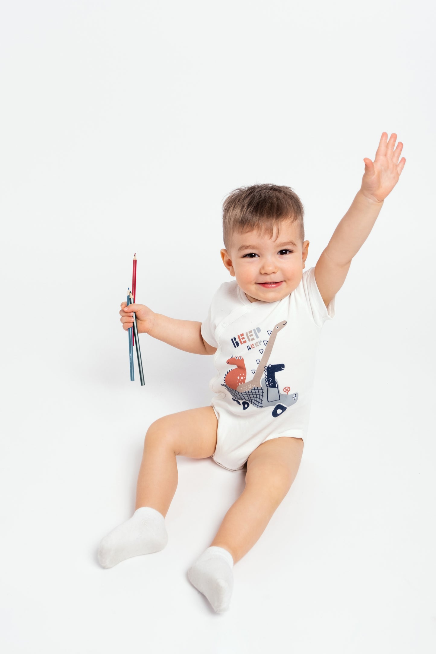 Short Sleeve Dino Adventure Bodysuit - Ecru