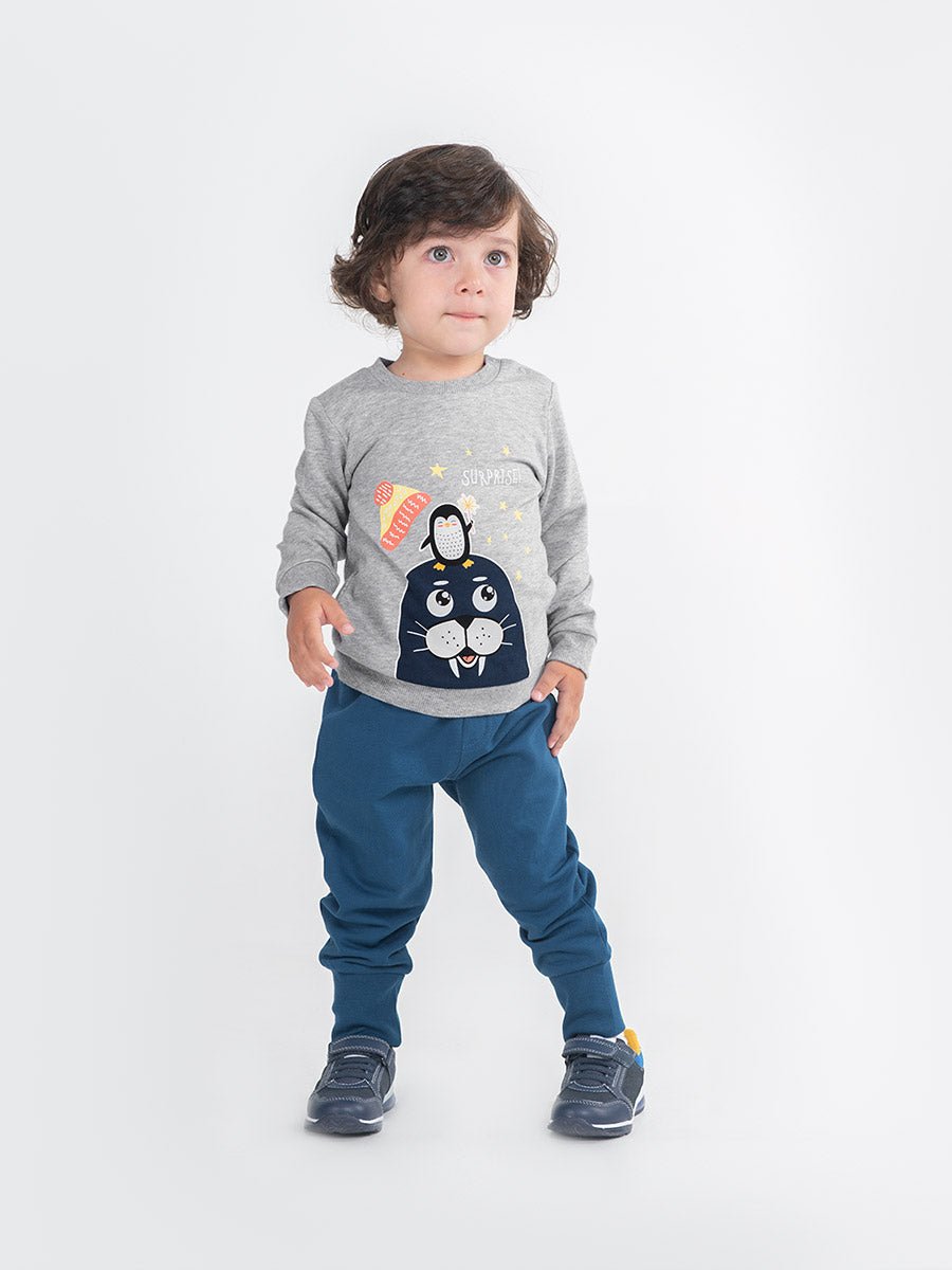 Baby Boys Grey Sweatshirt with Walrus Surprise Print