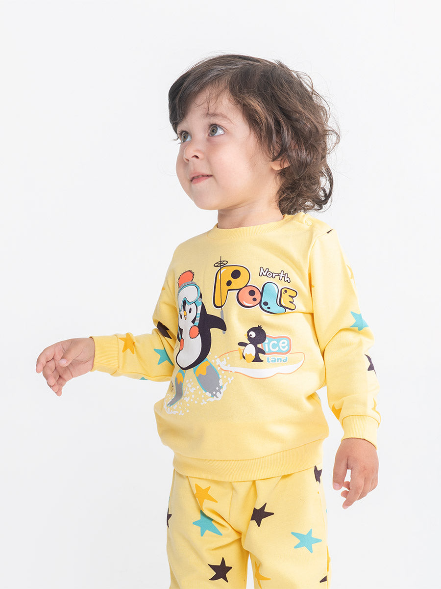 Baby Boys Yellow Two-Piece Set with North Pole Print
