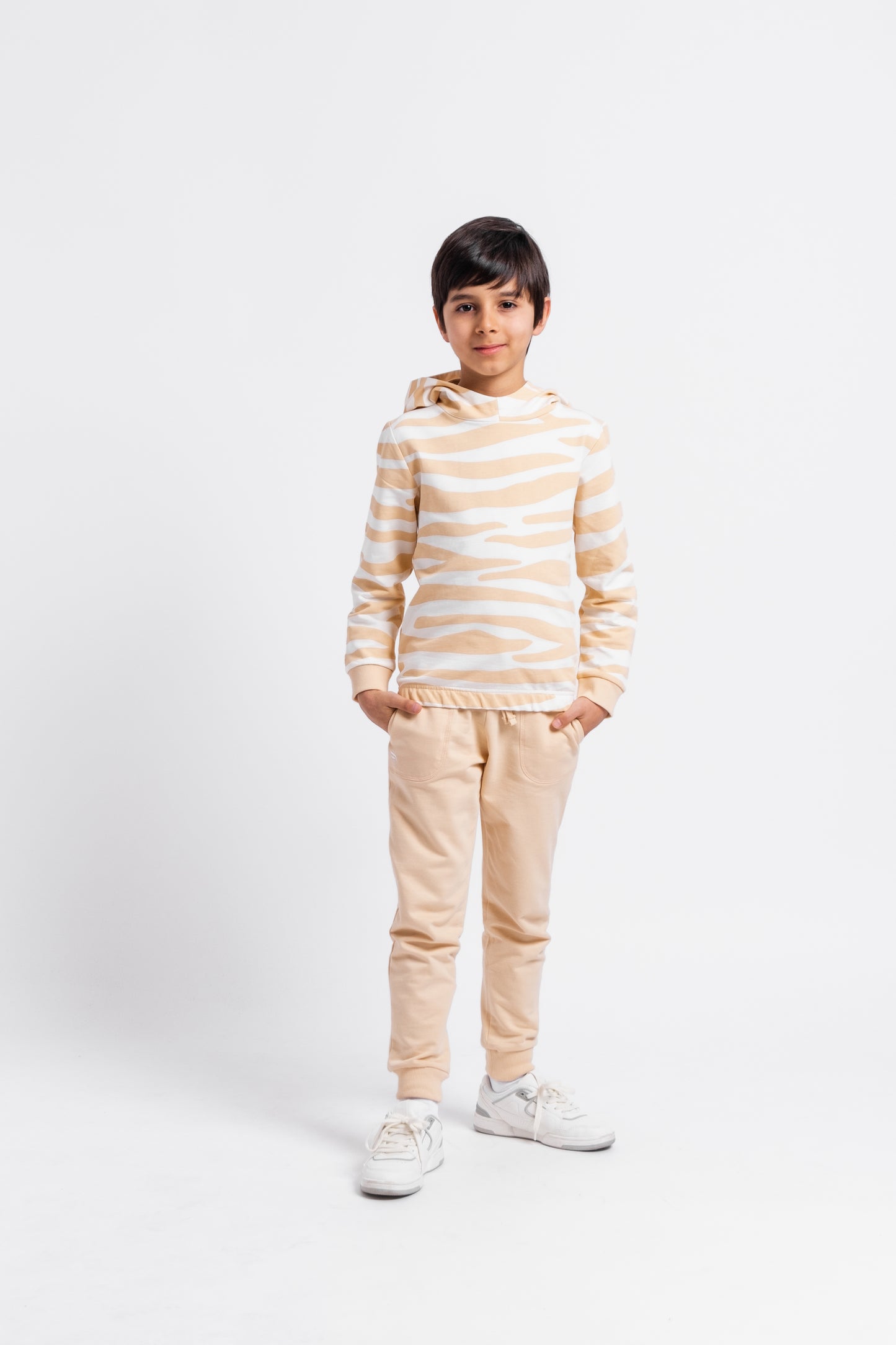 Hoodie Sweatshirt in (Neutral Zebra) Pattern - Ecru