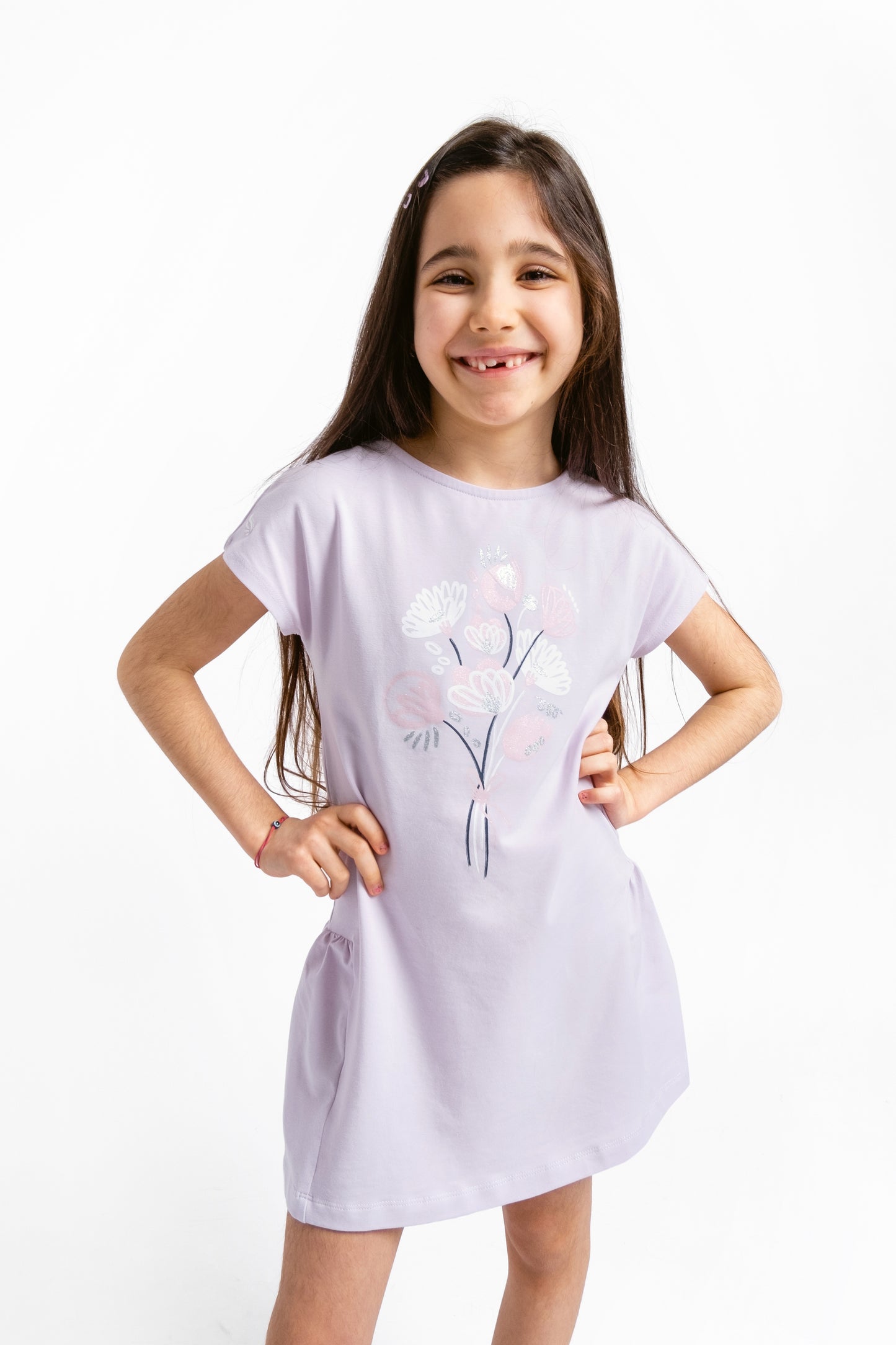 Cherubino "A-Line Charm" Floral Print Dress for Girls in Lavender