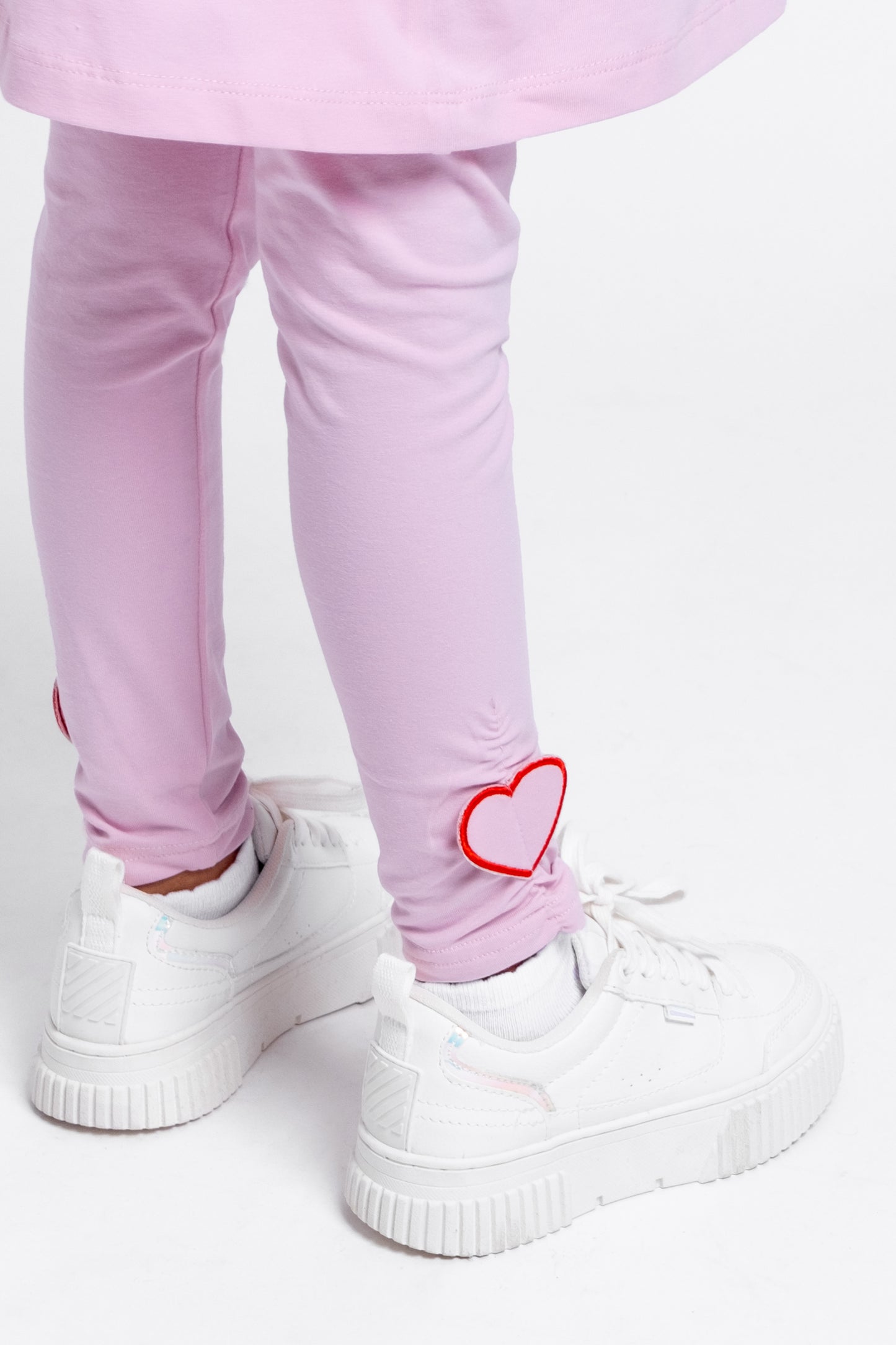 Solid Leggins with Heart Patch Embellishment - Pink