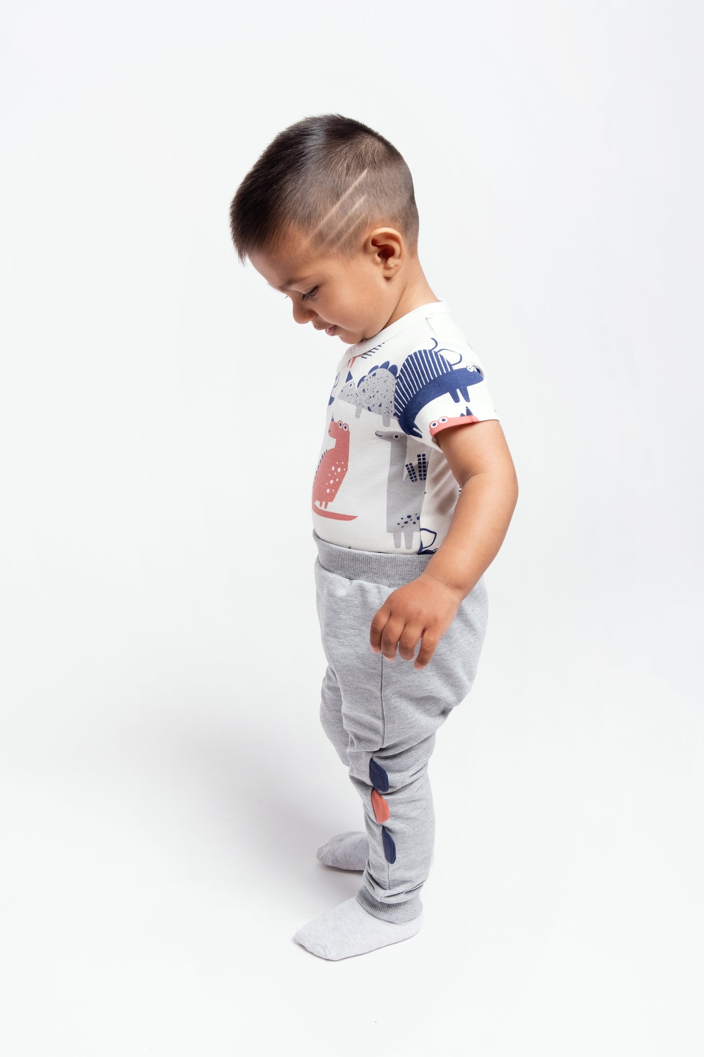 Roarsome Dino Joggers for Toddlers - Light Grey Melange