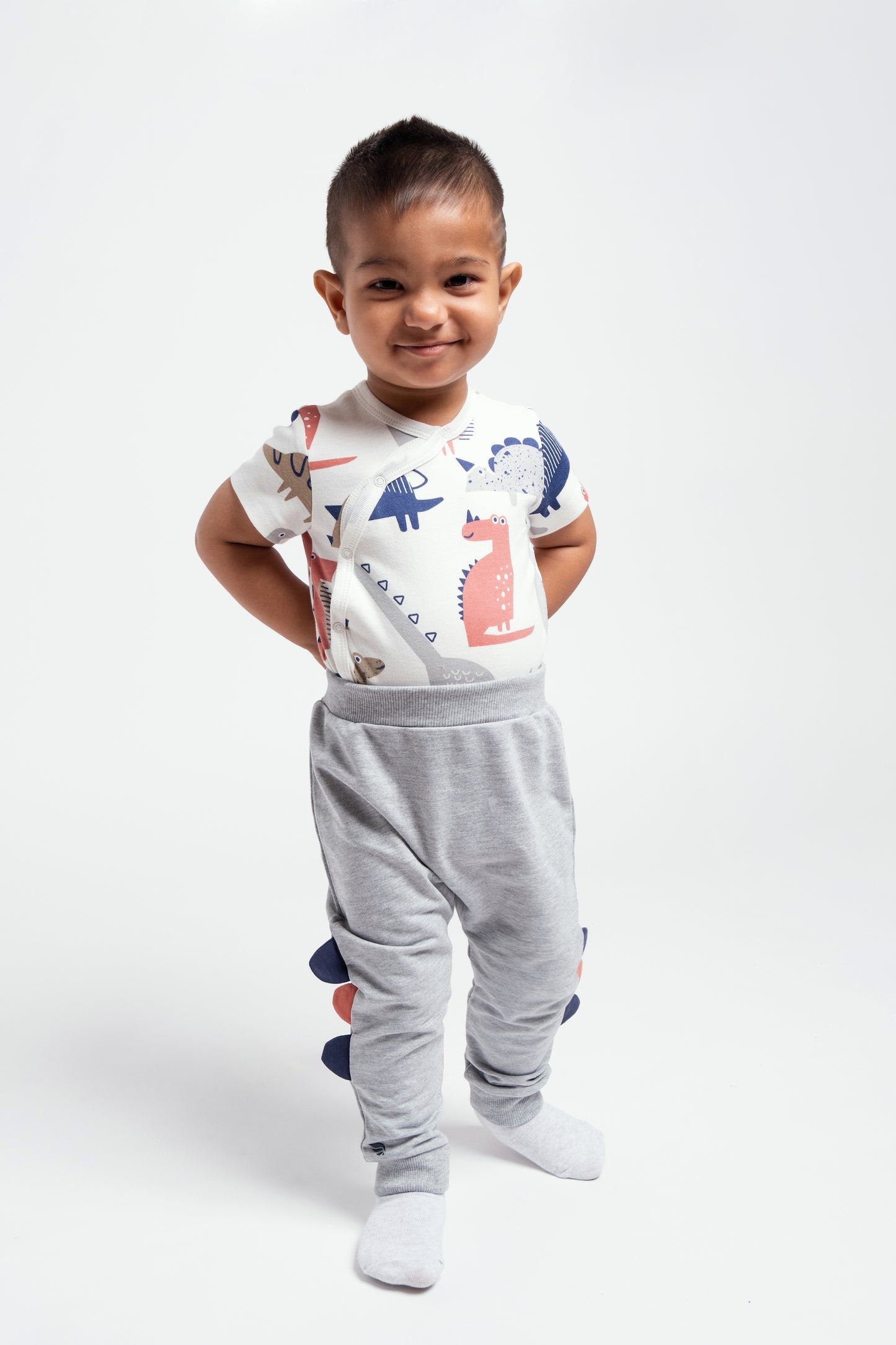 Short Sleeve Dino Adventure Bodysuit in Dino pattern - White