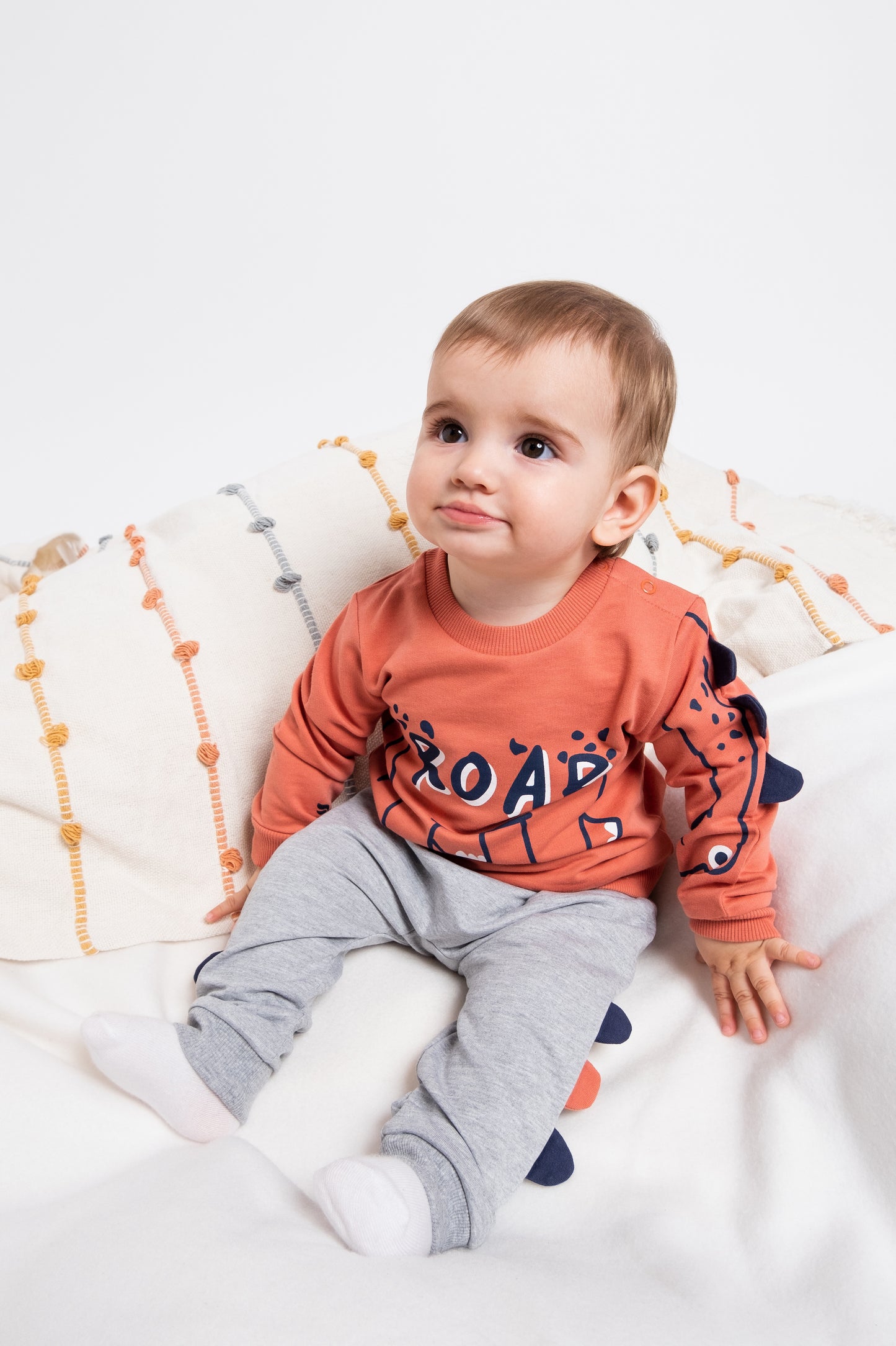 Roarsome Dino Joggers for Toddlers - Light Grey Melange