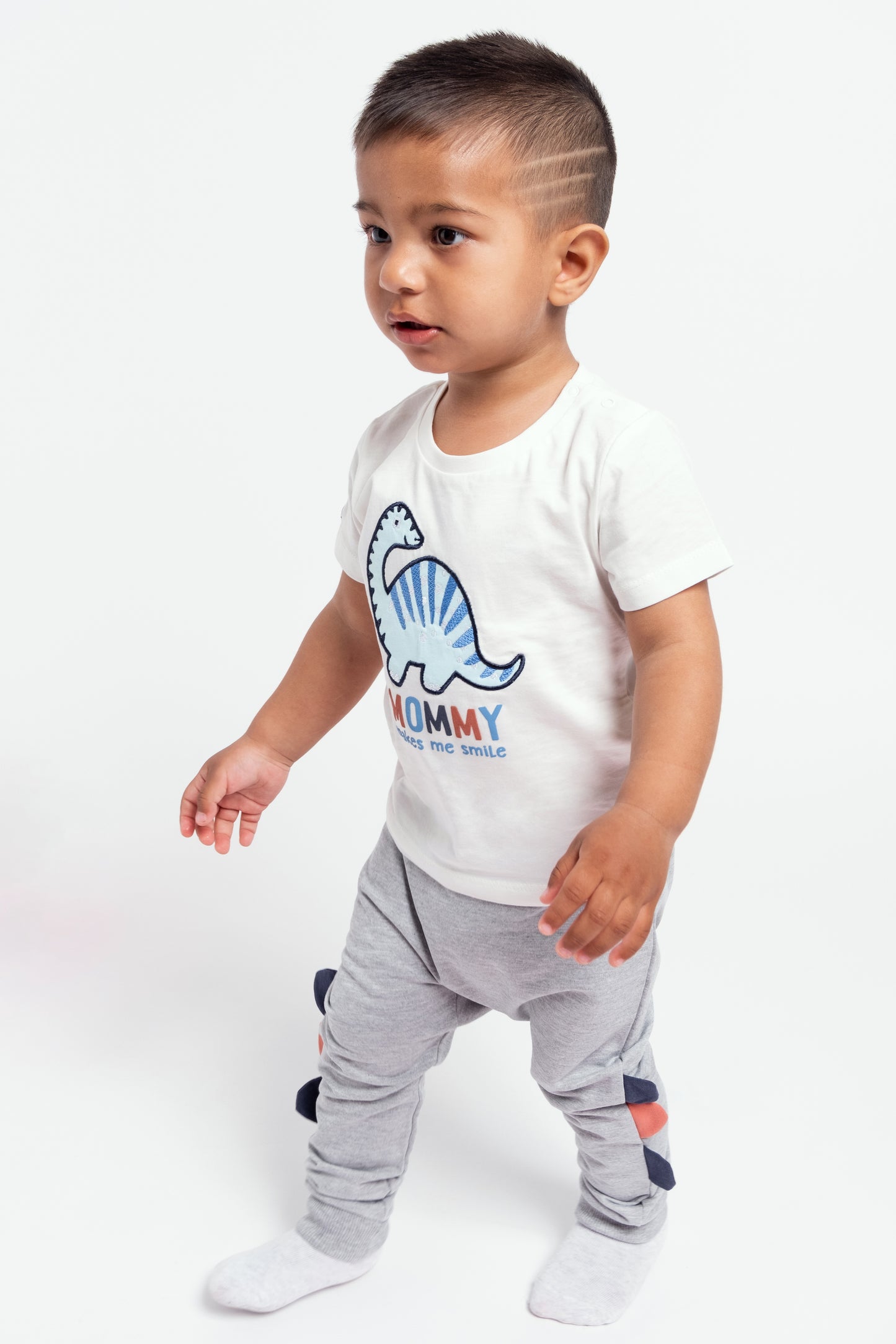 Mommy's Little Dino Short Sleeve T-Shirt for Babies - Ecru