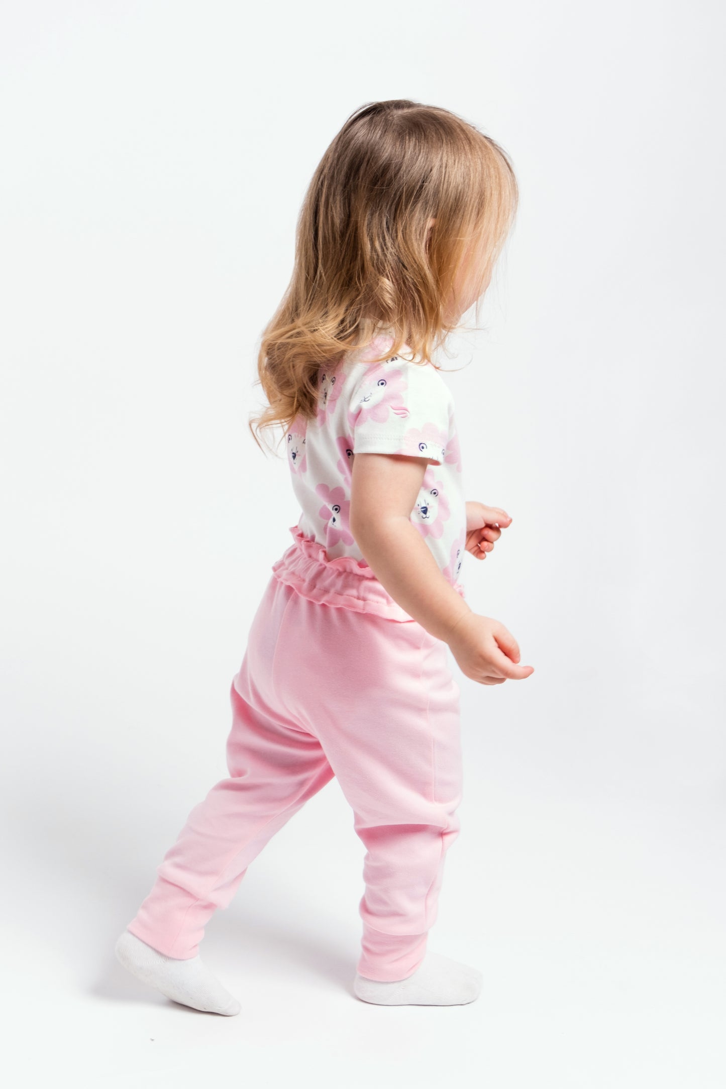 Ruffle Waistband Pants with Adjustable Cuffs in Solid - Pink