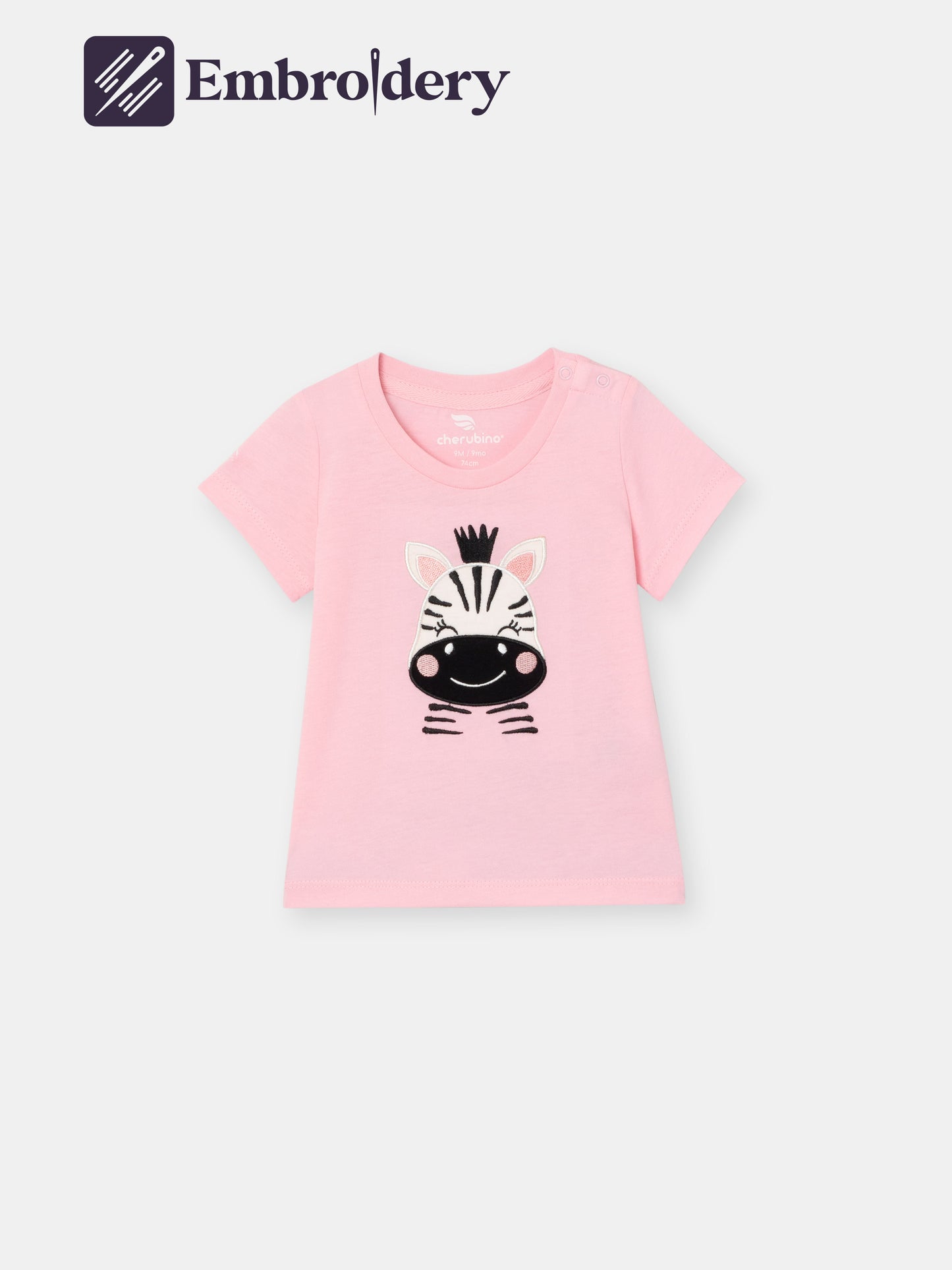 Short Sleeve T-Shirt with (Zebra) Patch Embellishment - Pink