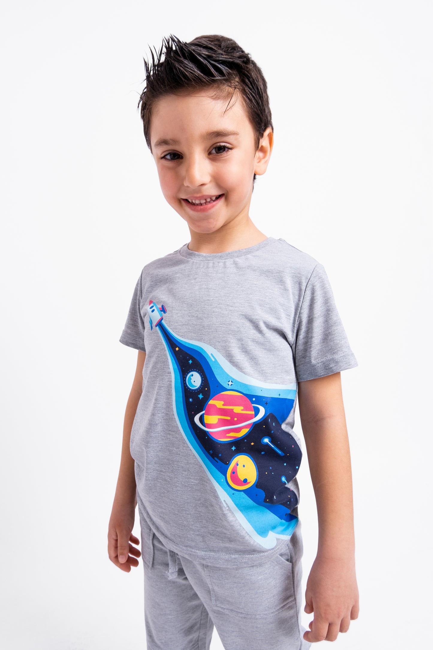 Short Sleeve T-Shirt with (Spaceship) Graphic - Grey