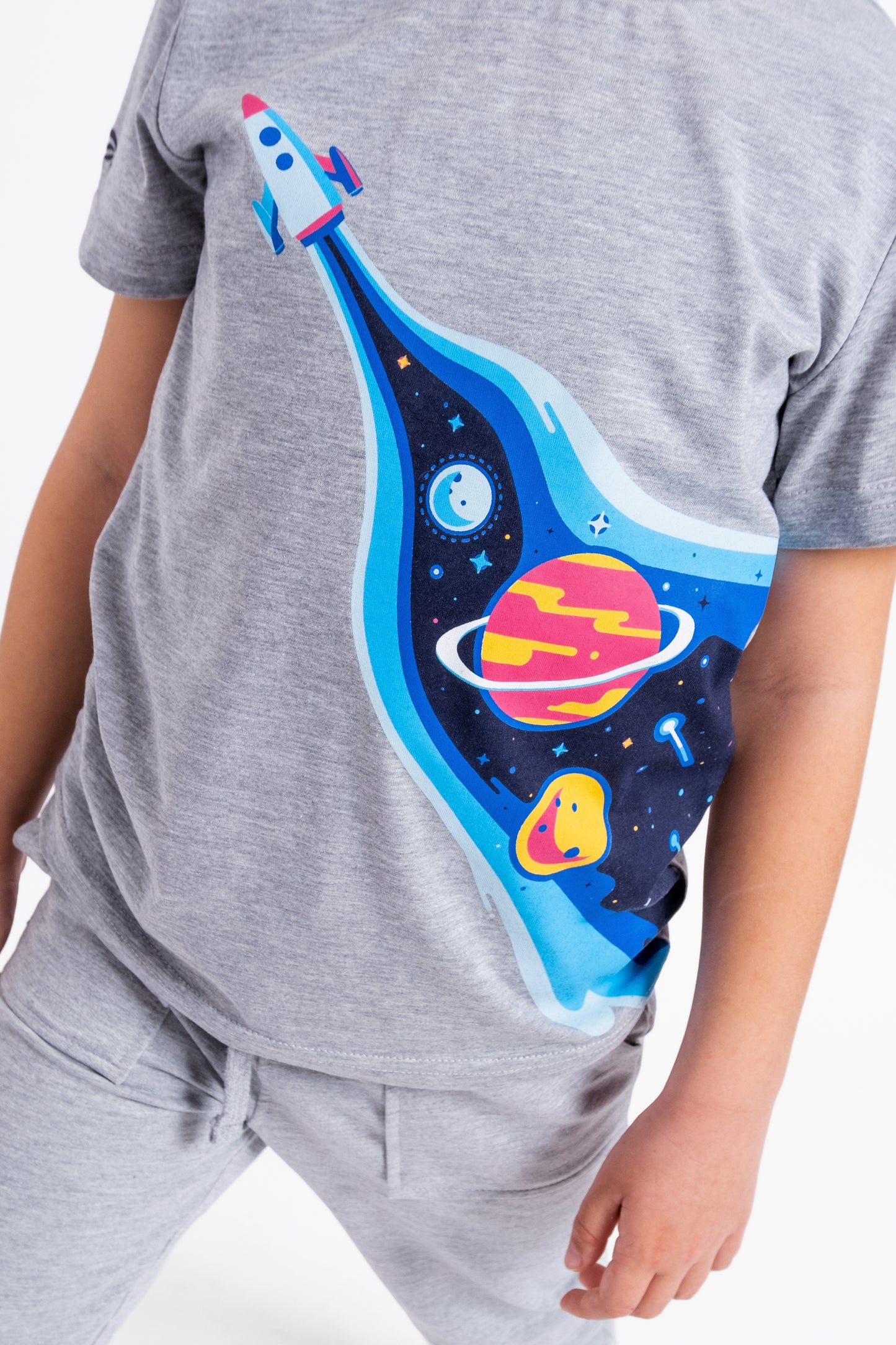 Short Sleeve T-Shirt with (Spaceship) Graphic - Grey