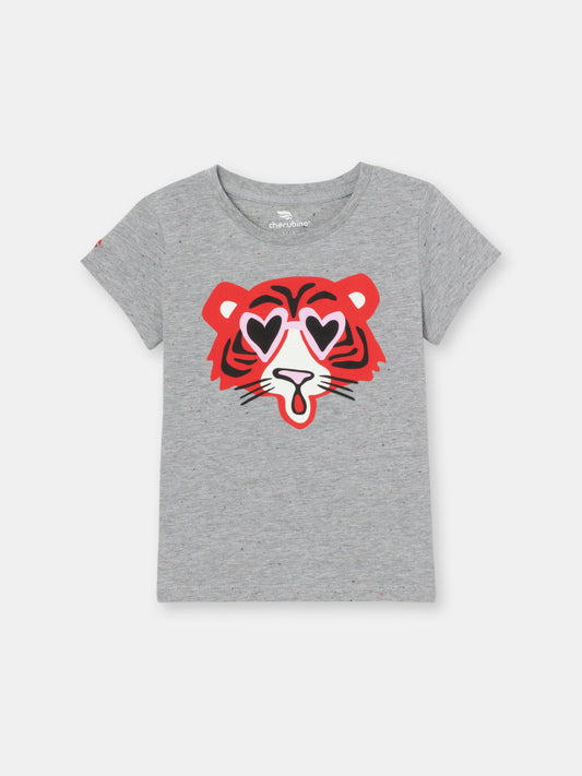 Short Sleeve T-Shirt with (Tiger) Graphic - Grey