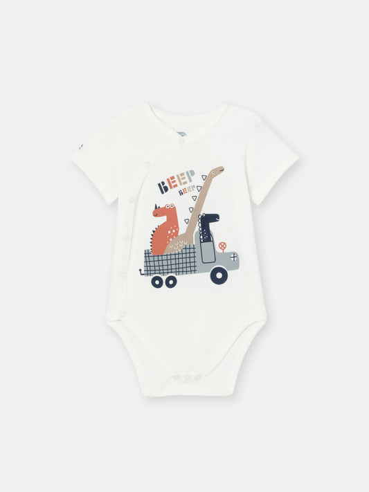 Short Sleeve Dino Adventure Bodysuit  - Ecru