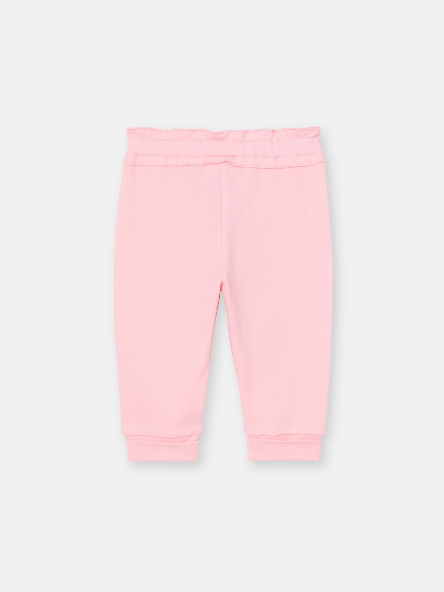 Ruffle Waistband Pants with Adjustable Cuffs in Solid - Pink