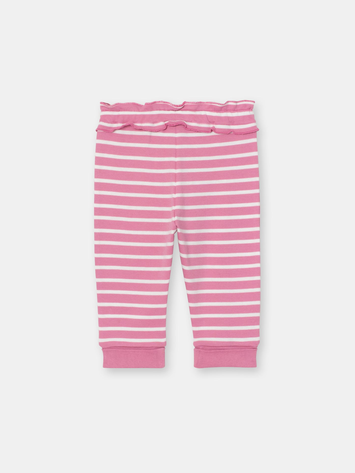 Ruffle Waistband Pants with Adjustable Cuffs in (Mini Stripe) Pattern - Raspberry