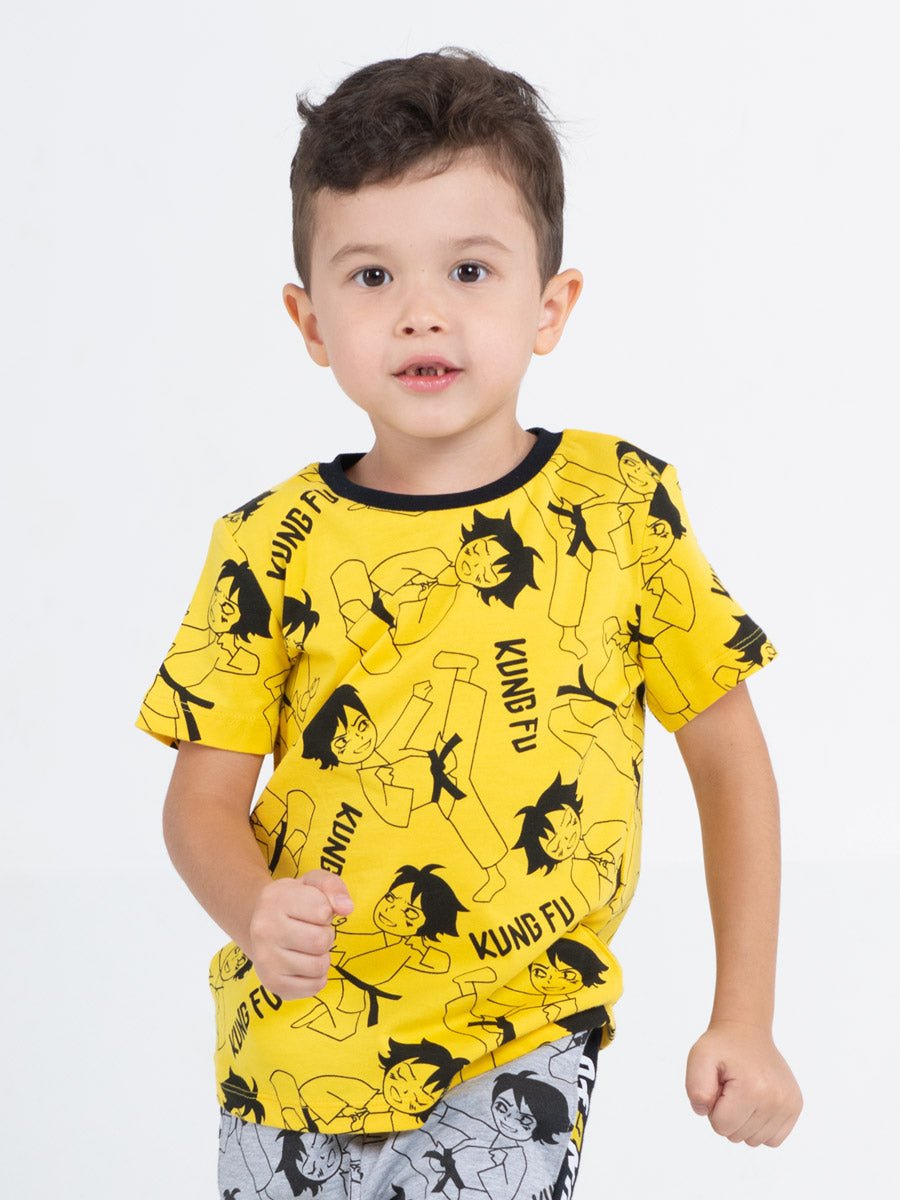 CWKB 62815-30-283 - Cherubino boys yellow t-shirt with kung fu master print - model1