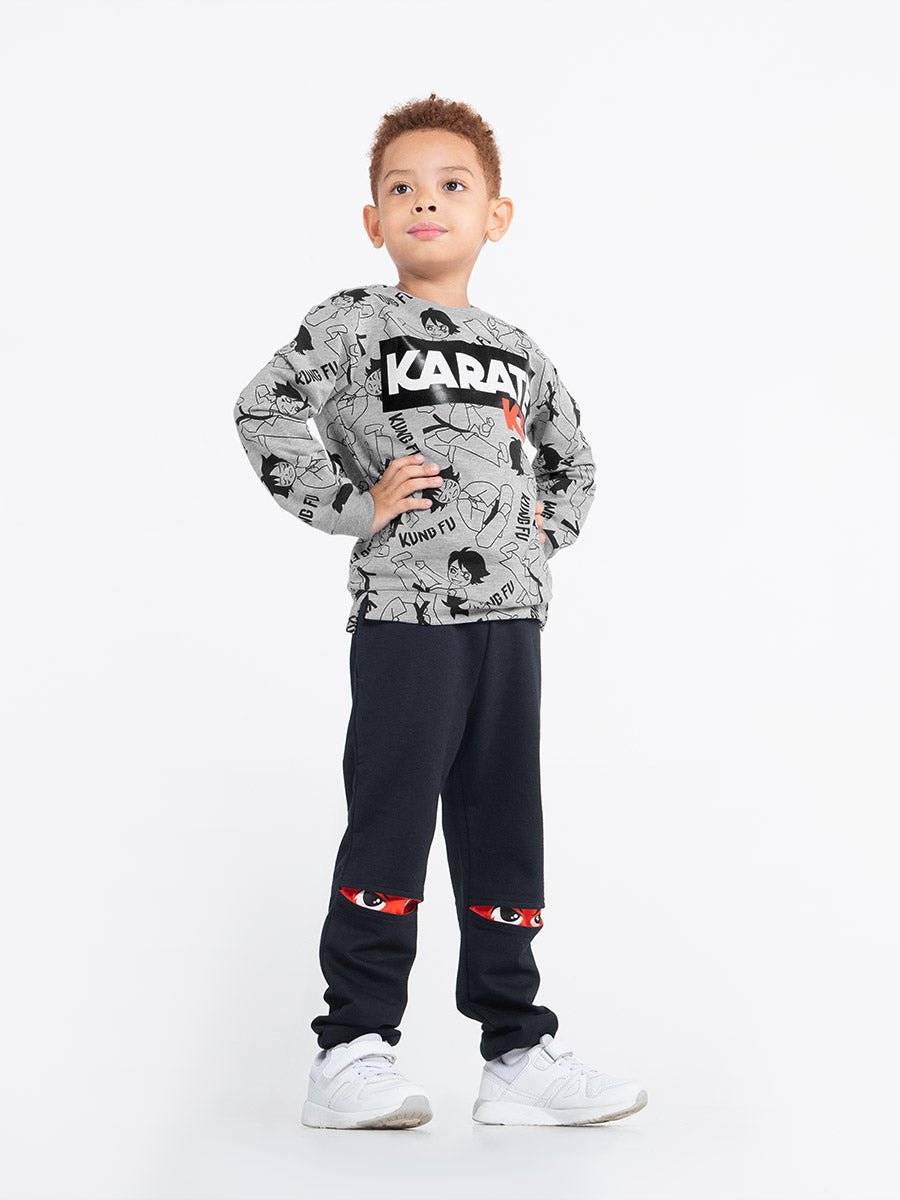 CWKB 62819-11-283 - Cherubino boys grey sweatshirt with karate kid print - model2