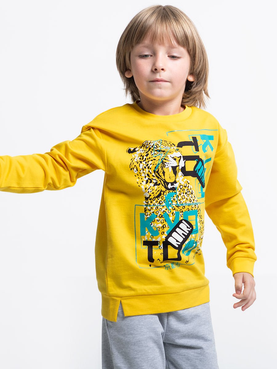 CWKB 62819-30-283 - Cherubino boys yellow sweatshirt with kung fu tiger print - model1