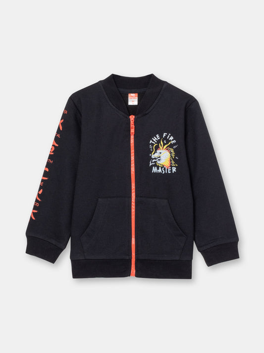 Boys Black Hoodie with Kung Fu Master Print
