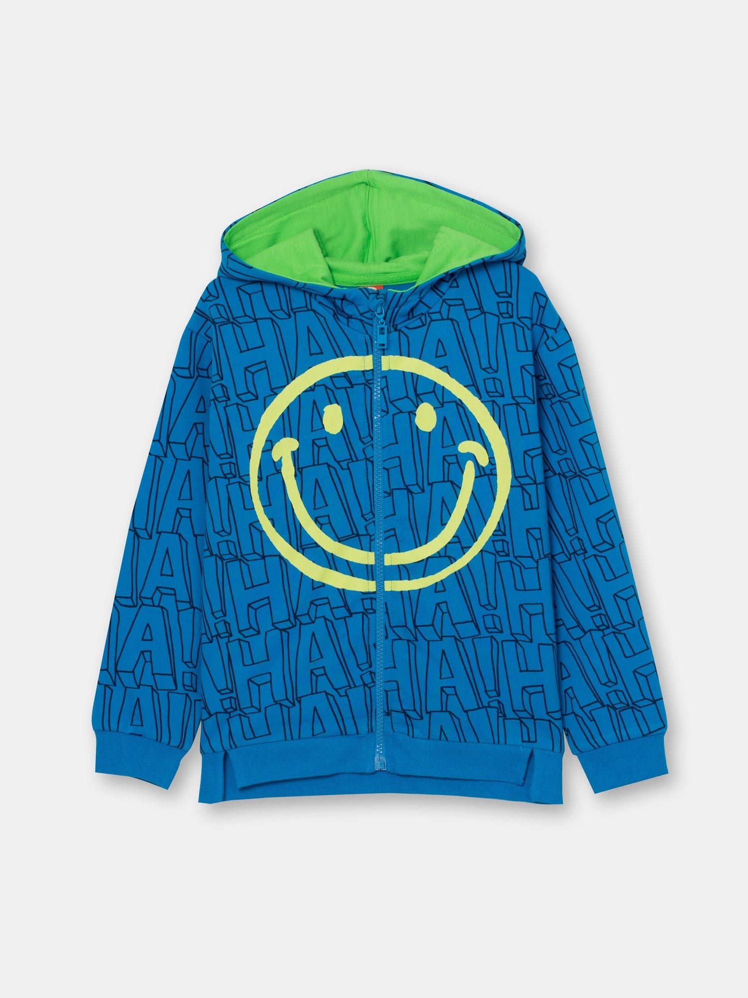 CWKB 62843-42-297 - Cherubino boys azure blue hoodie with smile print - front