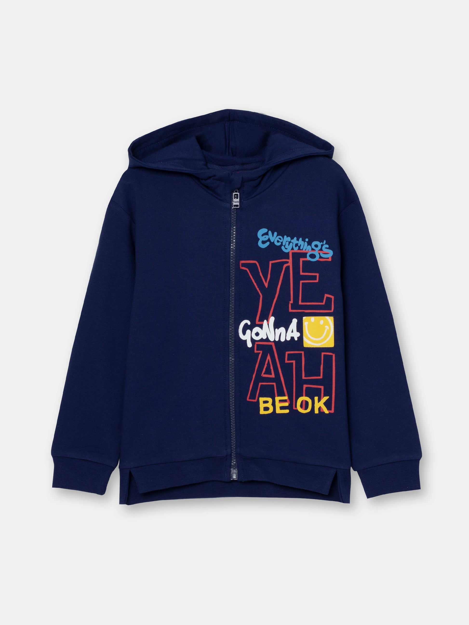 CWKB 62843-41-297 - Cherubino boys dark blue hoodie with smile print - front