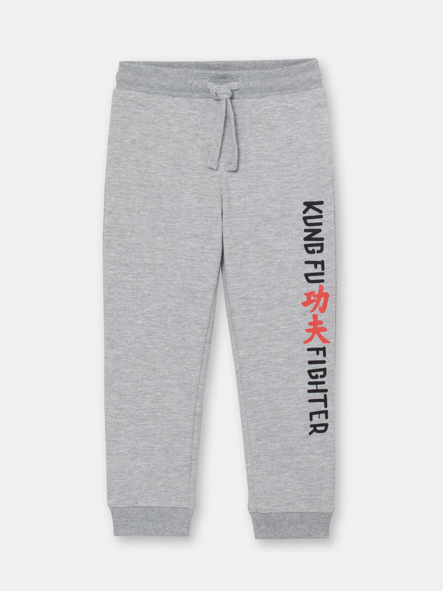 CWKB 70075-11-283 - Cherubino boys light grey melange pants with kung fu print - front