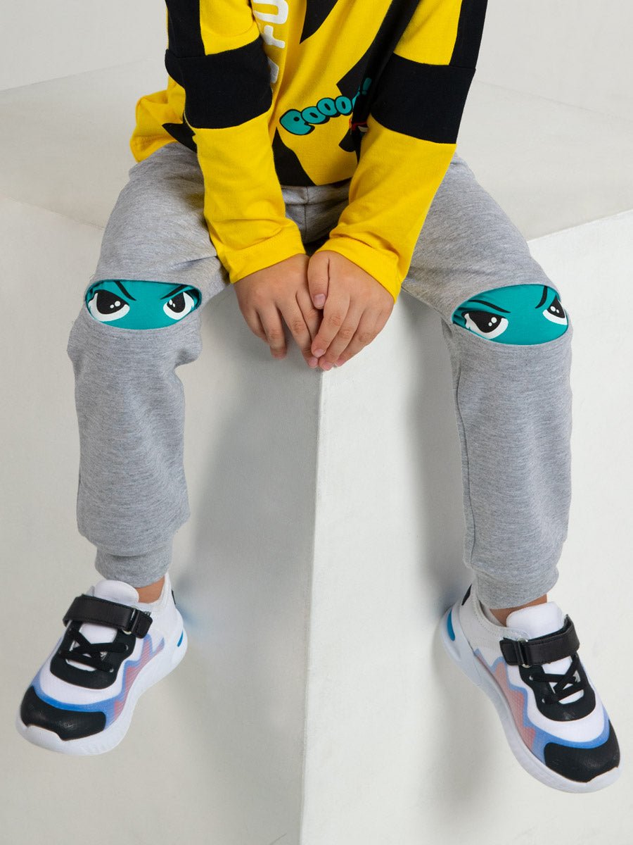 CWKB 70076-11-283 - Cherubino boys grey pants with kung fu eyes print - model1