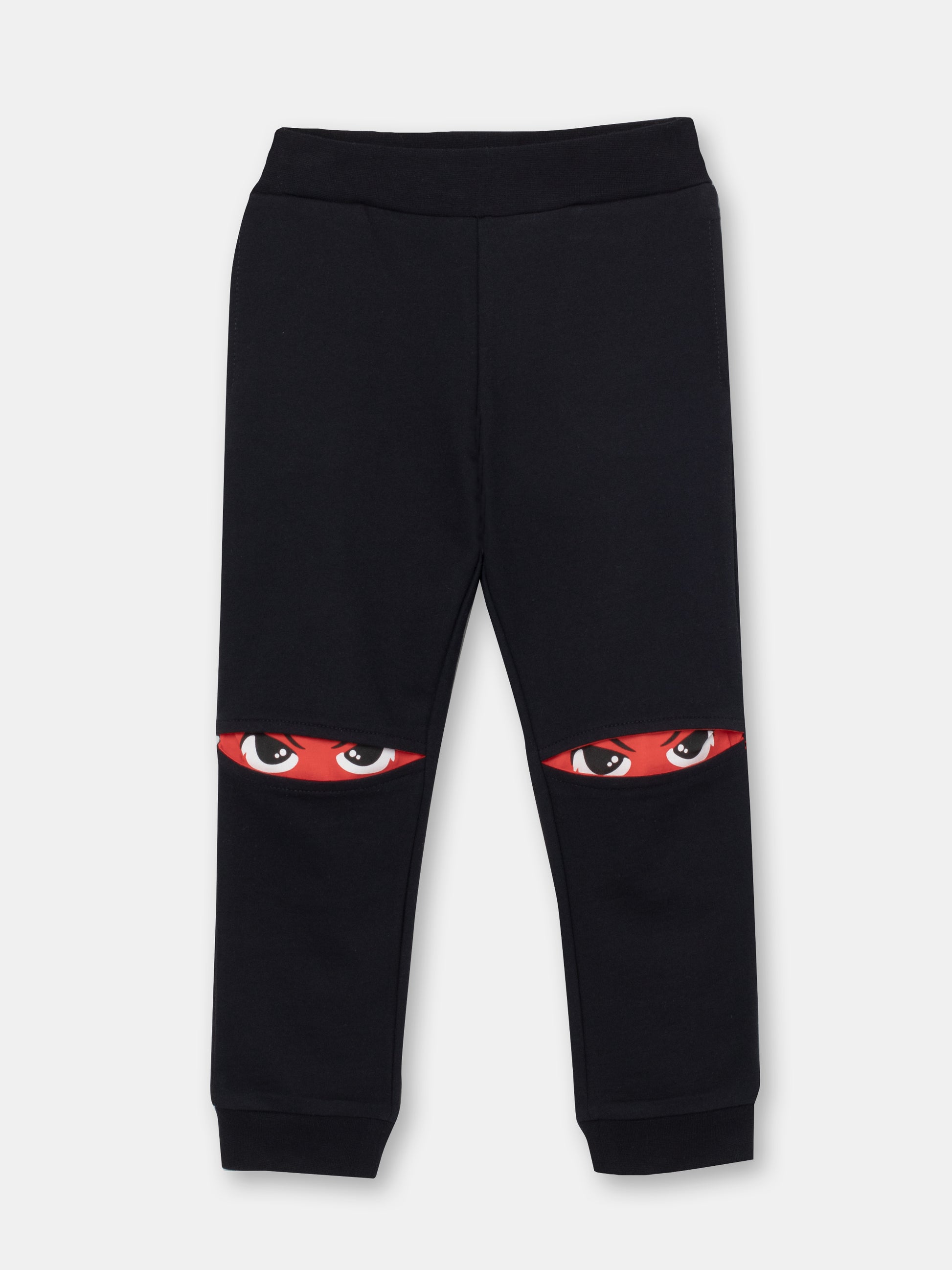 CWKB 70076-22-283 - Cherubino boys black pants with kung fu eyes print - front