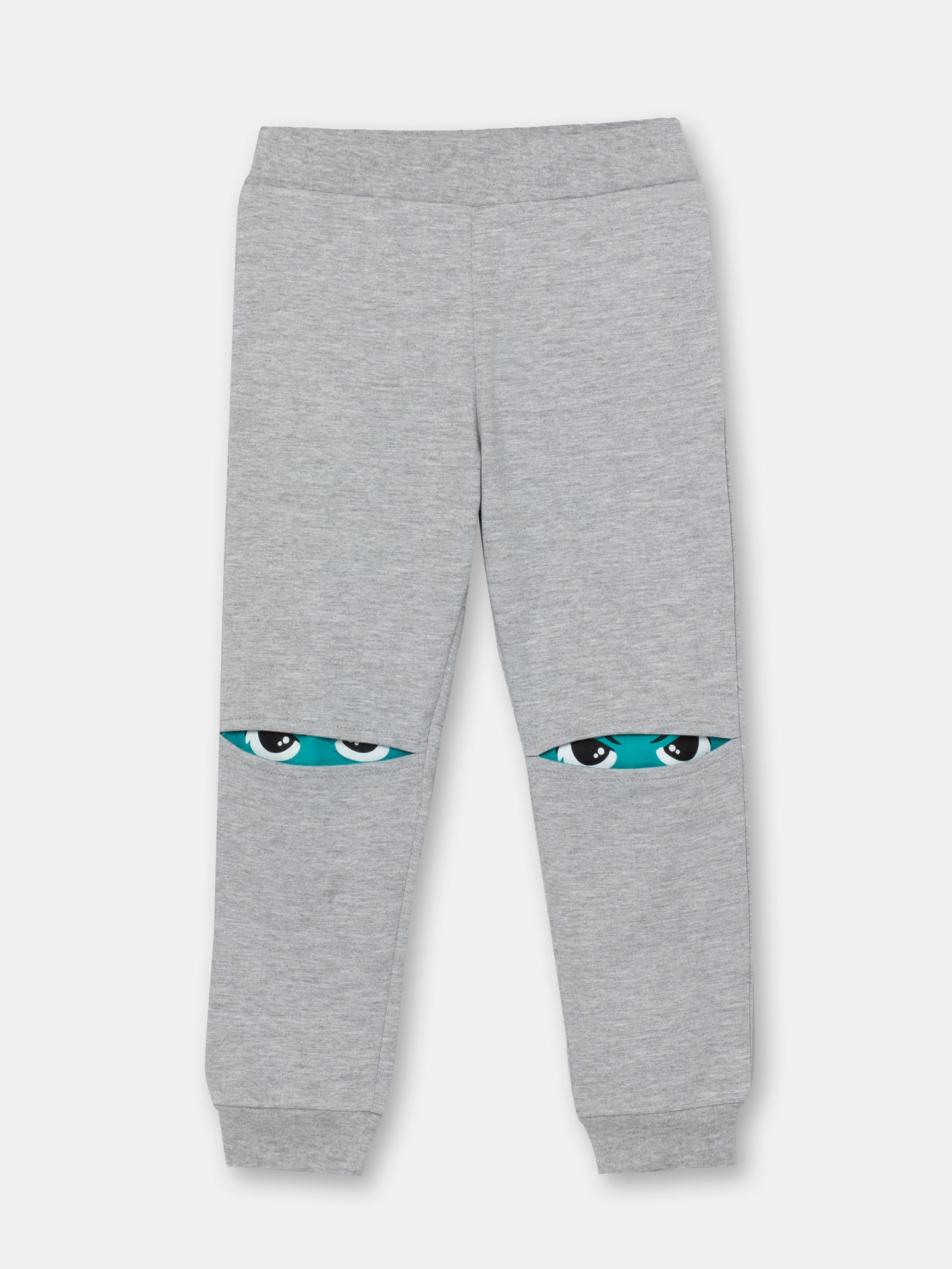 CWKB 70076-11-283 - Cherubino boys light grey melange pants with kung fu eyes print - front