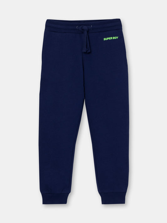 CWKB 70084-41-297 - Cherubino boys dark blue pants with super boy print - front