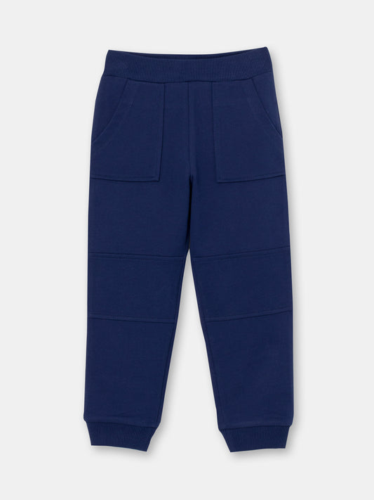 Boys Dark Blue French Terry Pants with Pockets