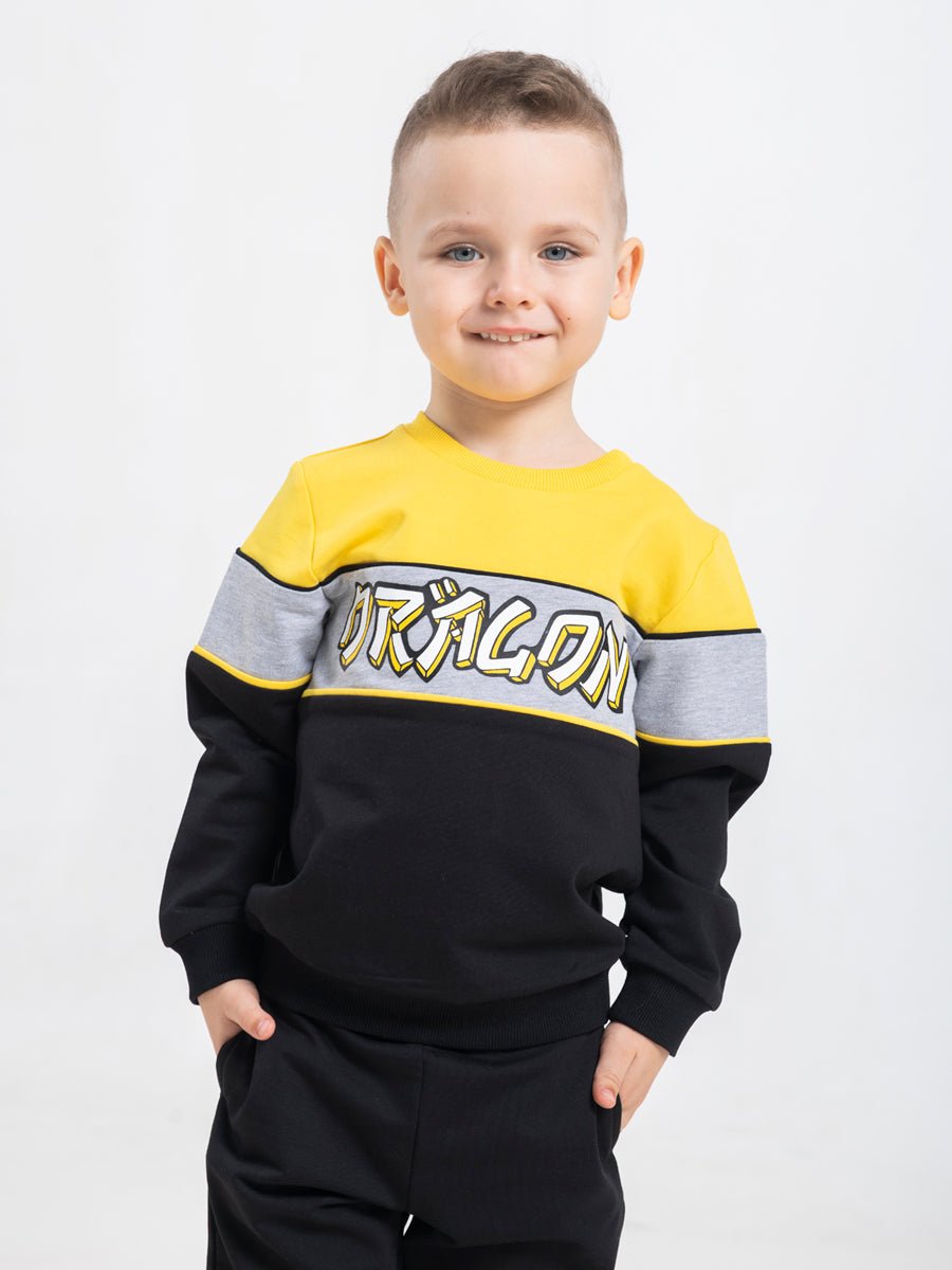 Boys Yellow Sweatshirt with Dragon Print