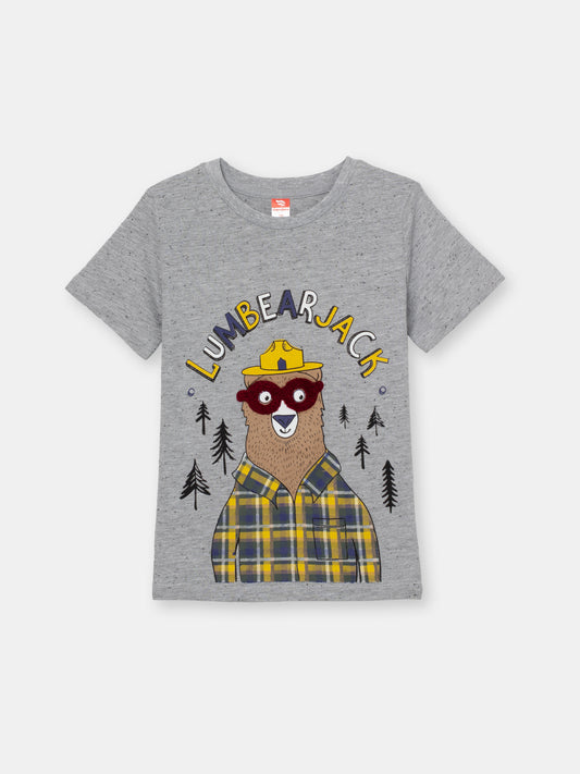 Boys Grey T-shirt with Lumbearjack Print