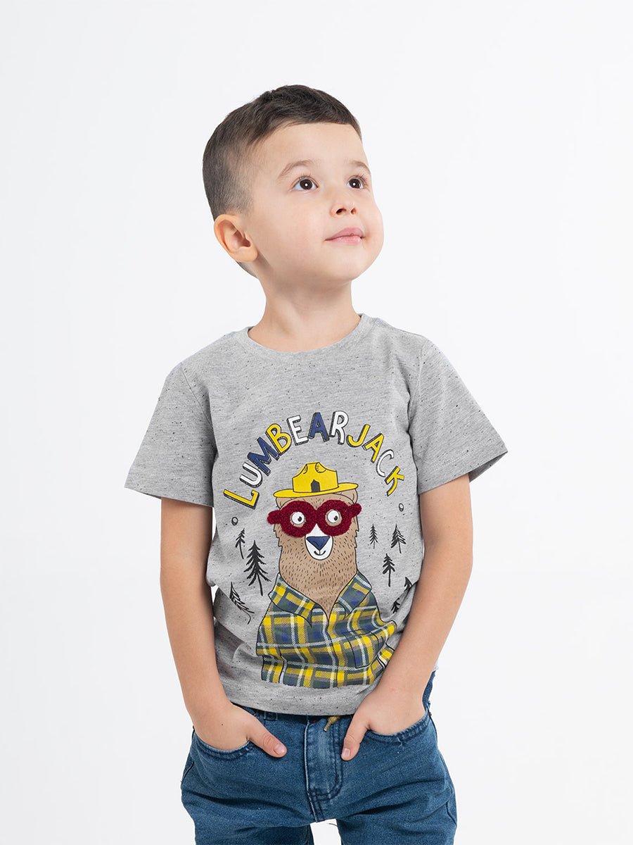 Boys Grey T-shirt with Lumbearjack Print