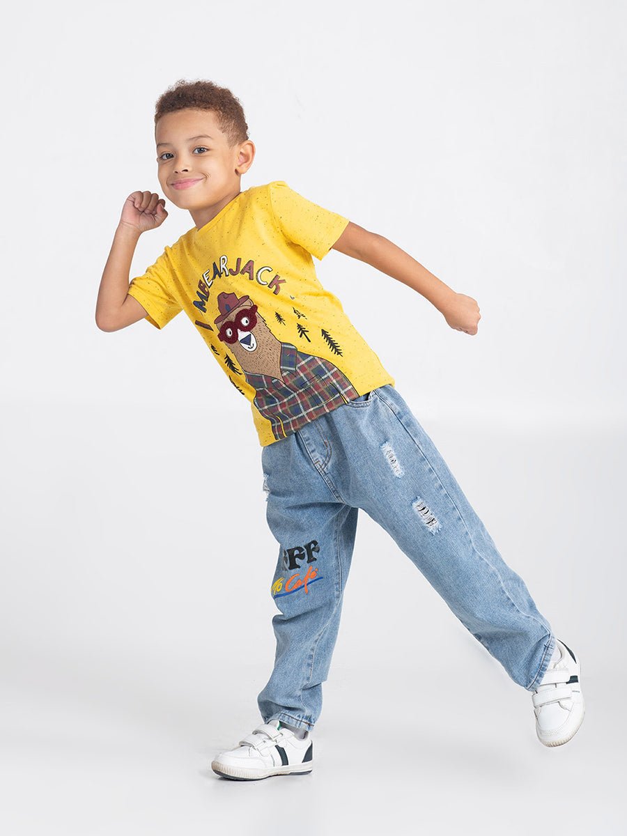 Boys Yellow T-shirt with Lumbearjack Print