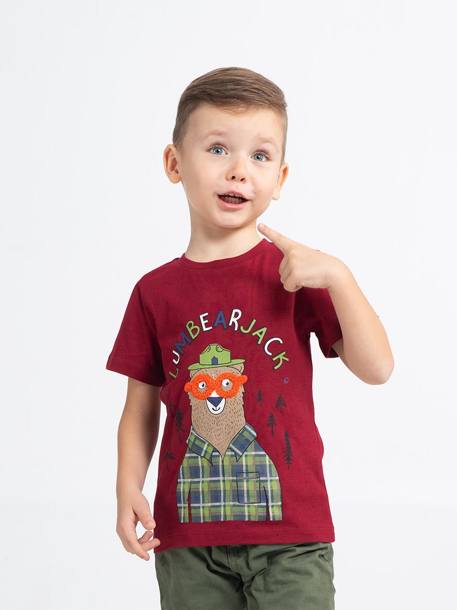 Boys Red T-shirt with Lumbearjack Print