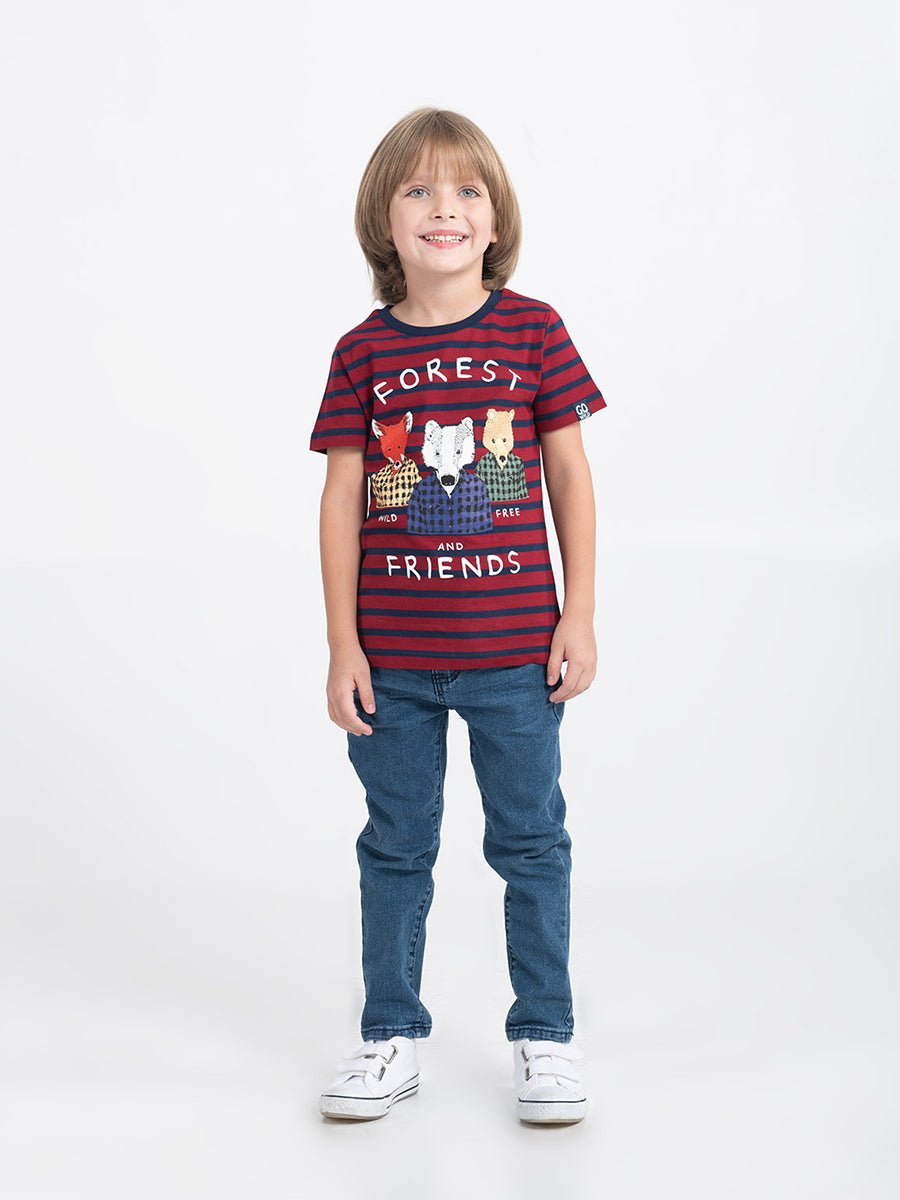 Boys Red T-shirt with Forest Friends Print