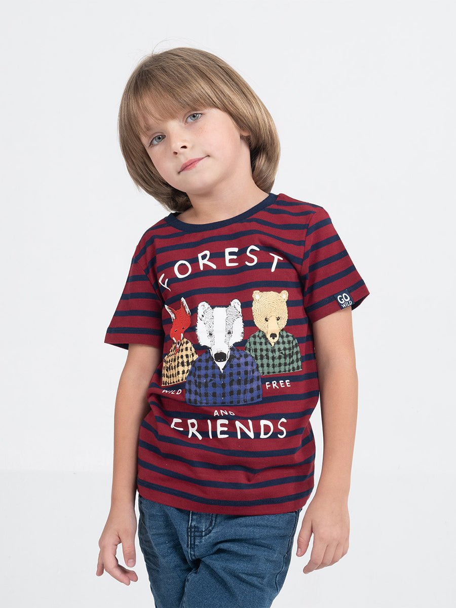 Boys Red T-shirt with Forest Friends Print