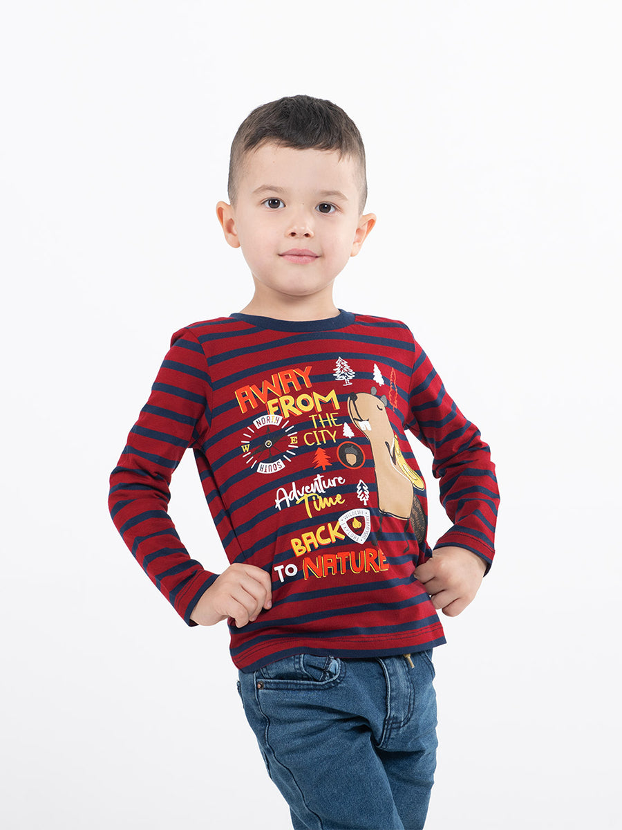 Boys Red Long Sleeve T-shirt with Cool Beaver Print