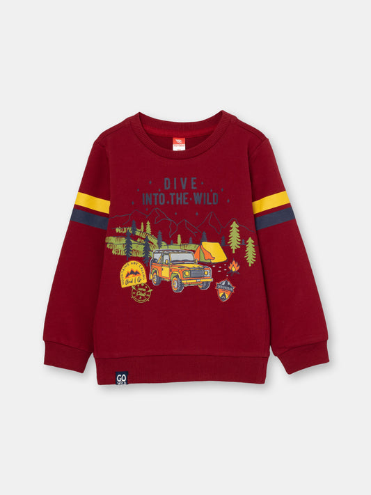 Boys Red Sweatshirt with Dive Into World Print