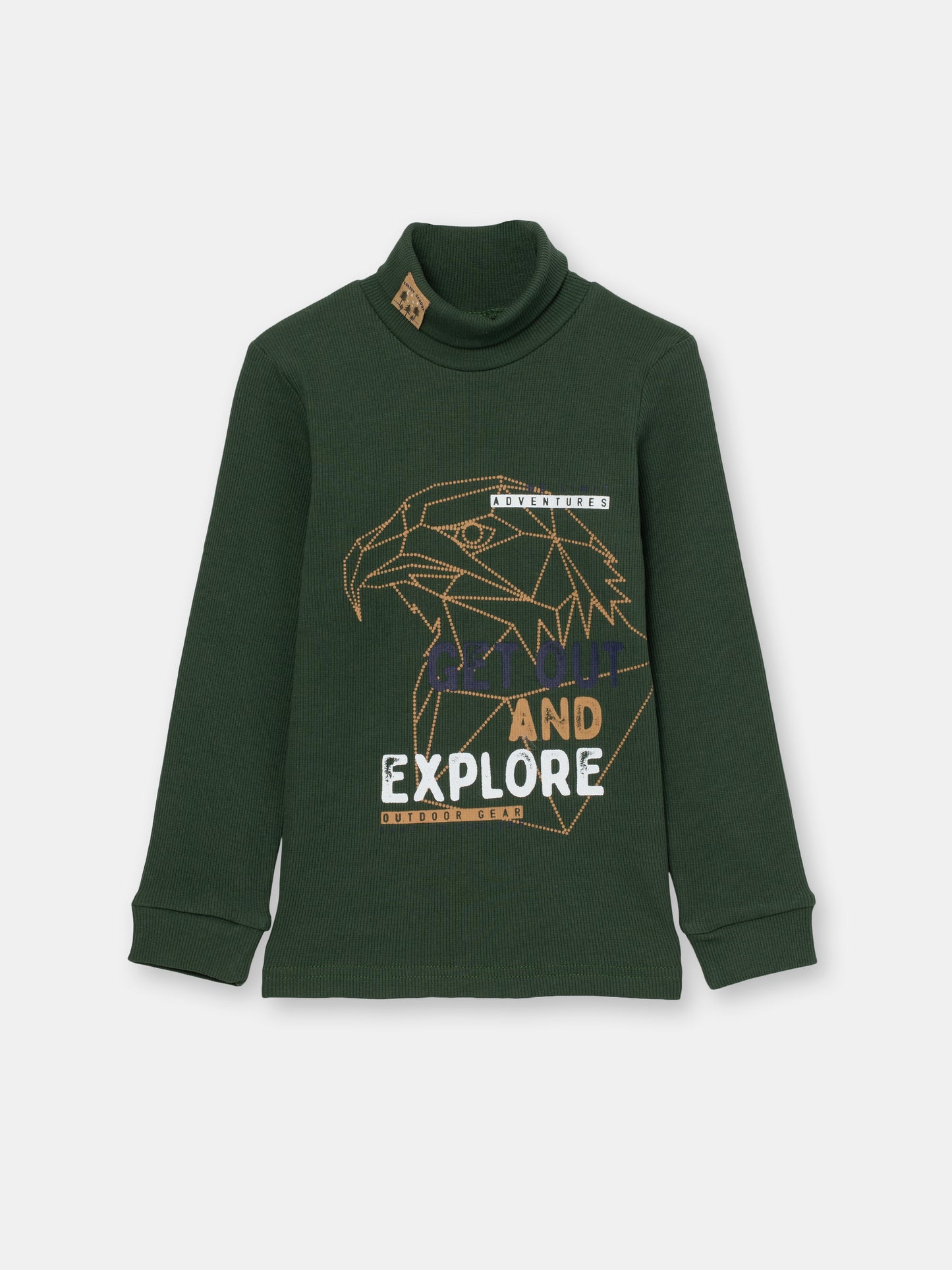 Boys Khaki Turtleneck with Explore Print