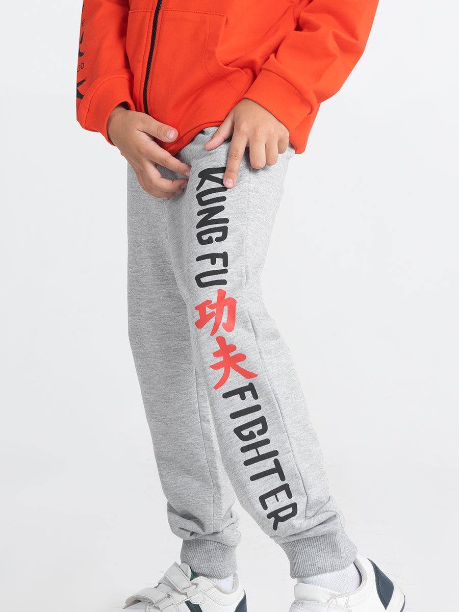Boys Grey Pants with Kung Fu Print
