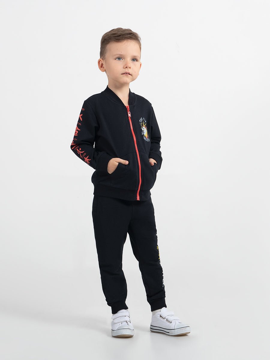 Boys Black Pants with Kung Fu Print