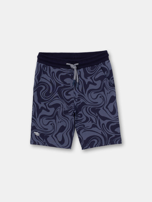 Shorts with Drawstring Waistband in (Galaxy) Pattern - Grey