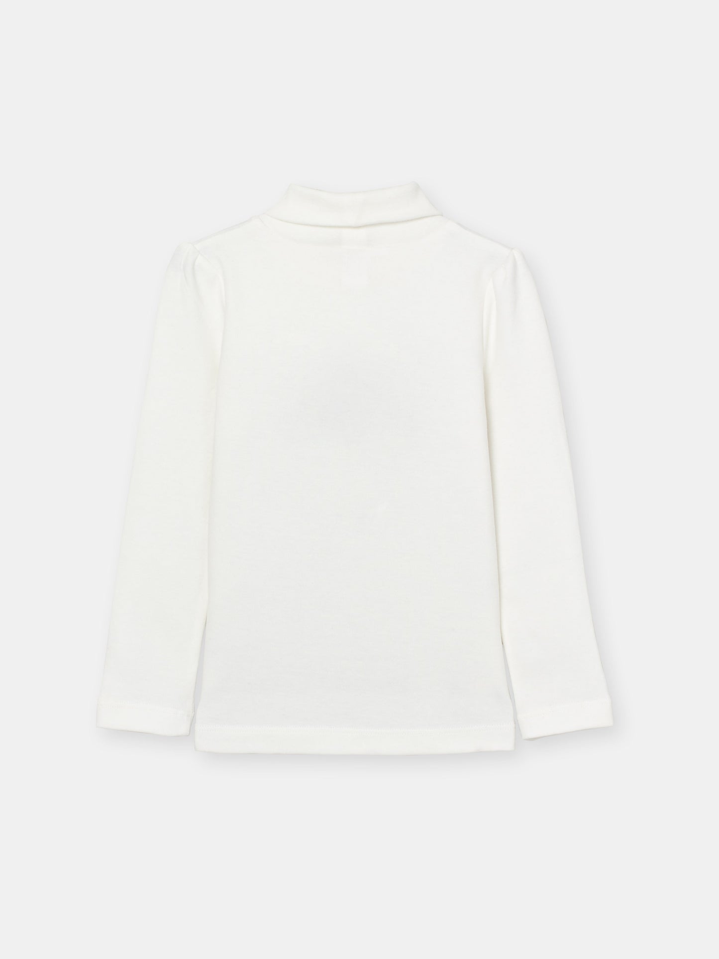 Girls White Turtleneck with Girl in Hat Print