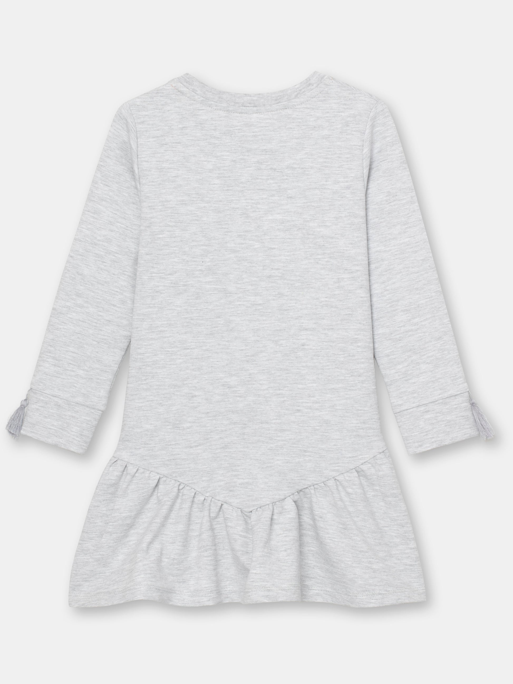 CWKG 62886-11-290 - Cherubino girls light grey melange dress with flowers and butterflies print - back