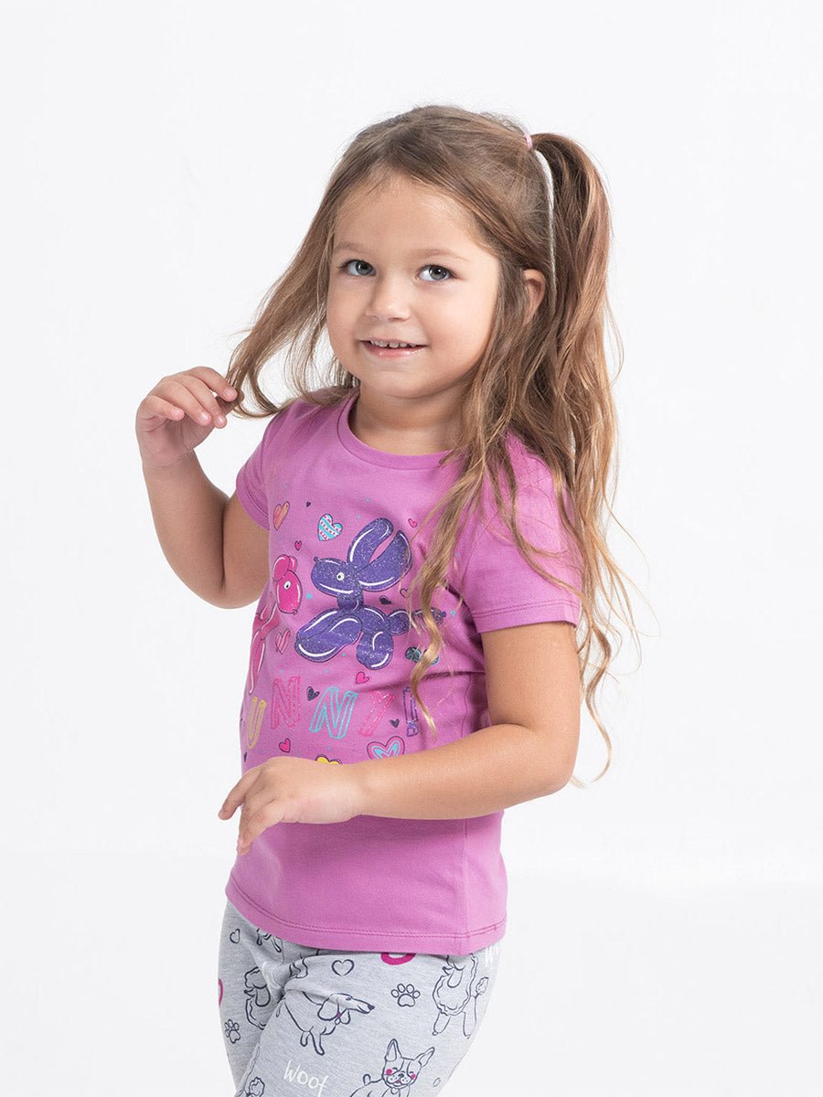 Girls Purple T-shirt with Balloon Puppy Print