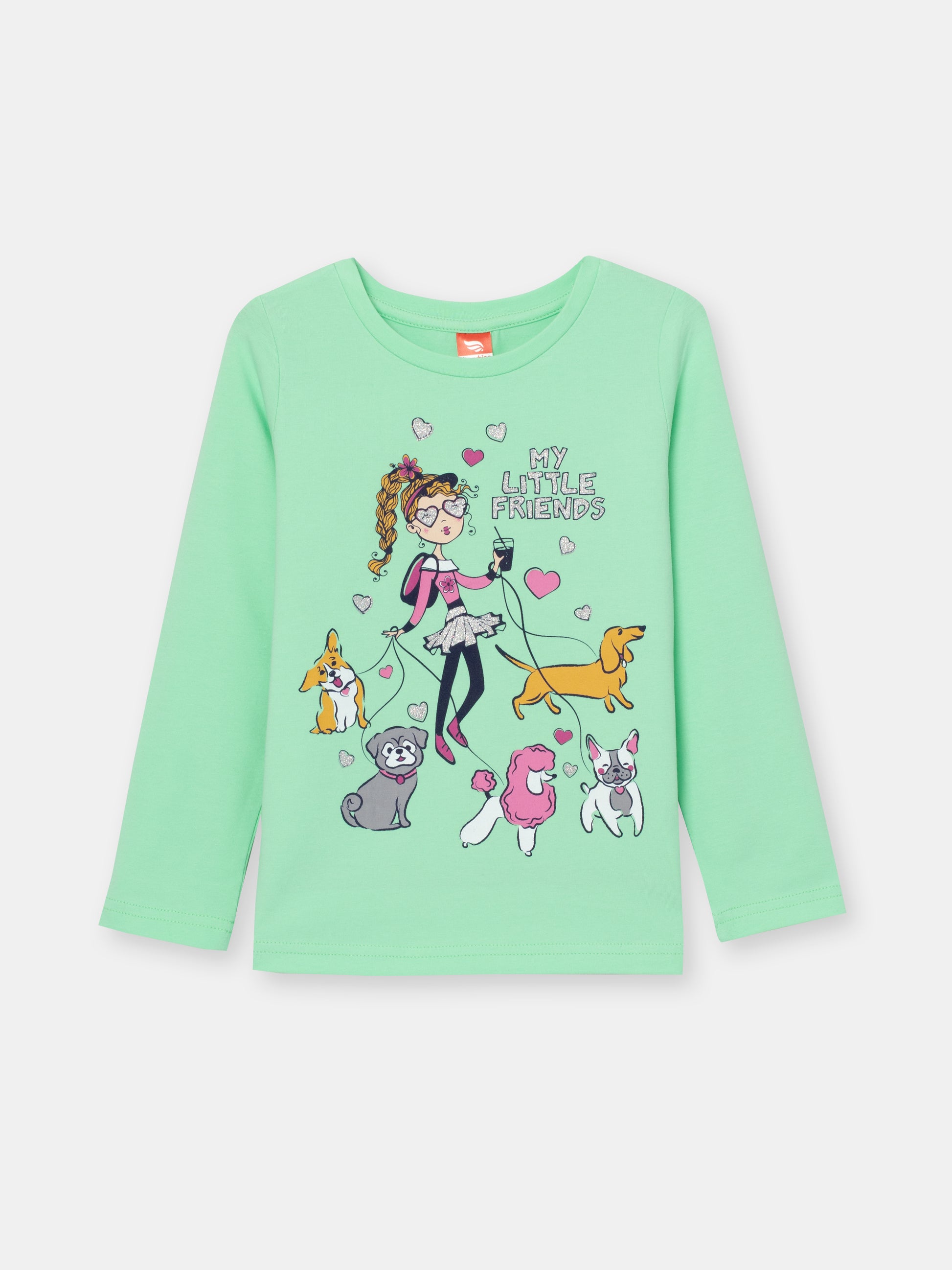 CWKG 62807-38-282 - Cherubino girls mint long sleeve t-shirt with little friends print - front