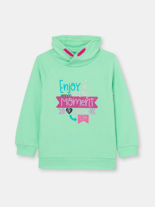 Girls Green Hoodie with Enjoy Every Moment Print