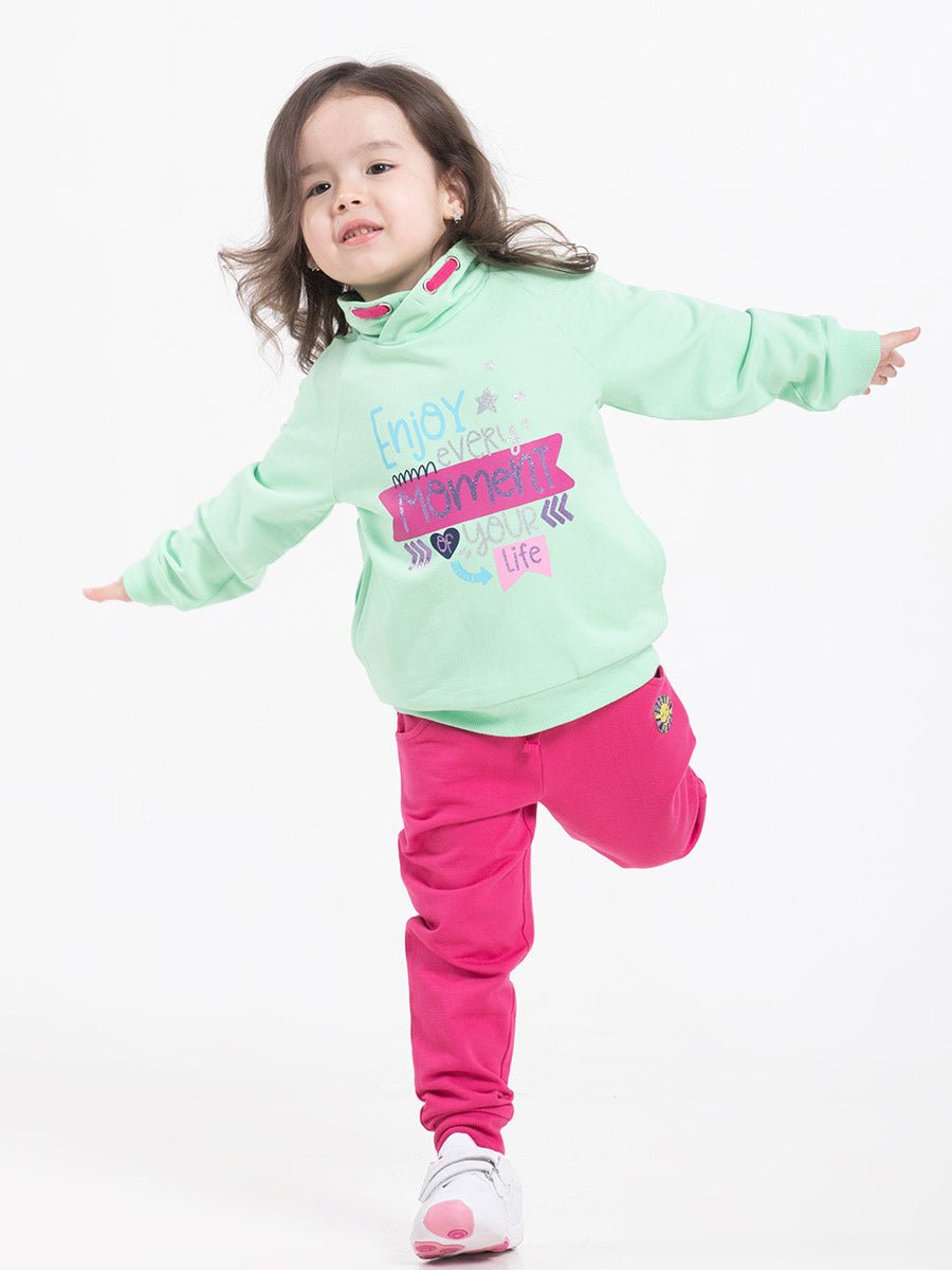 Girls Green Hoodie with Enjoy Every Moment Print